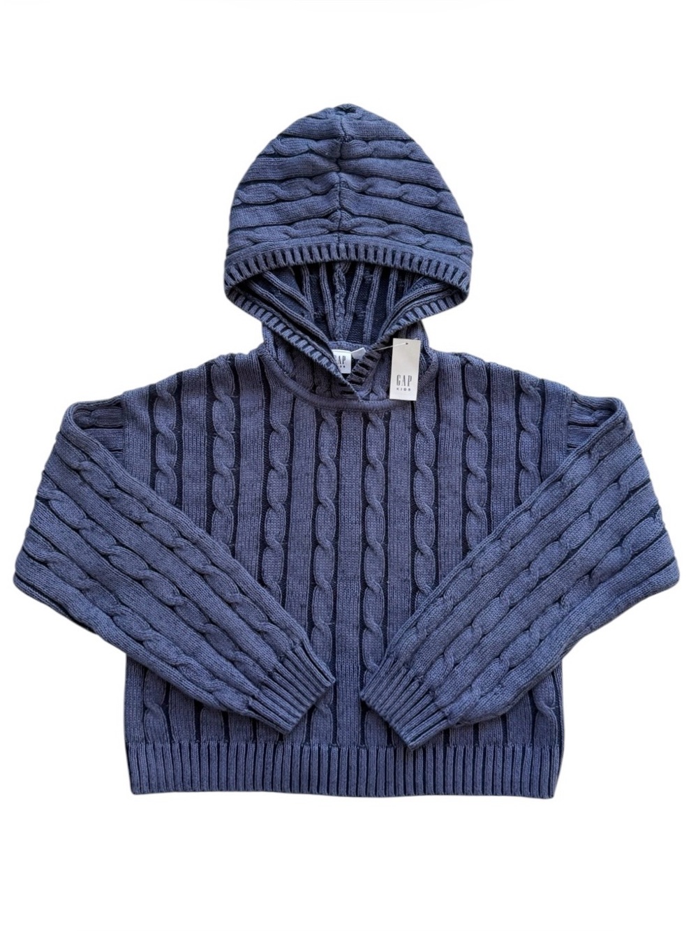 NWT Gap Blue Cable Knit Hooded Sweater Size XL (12)